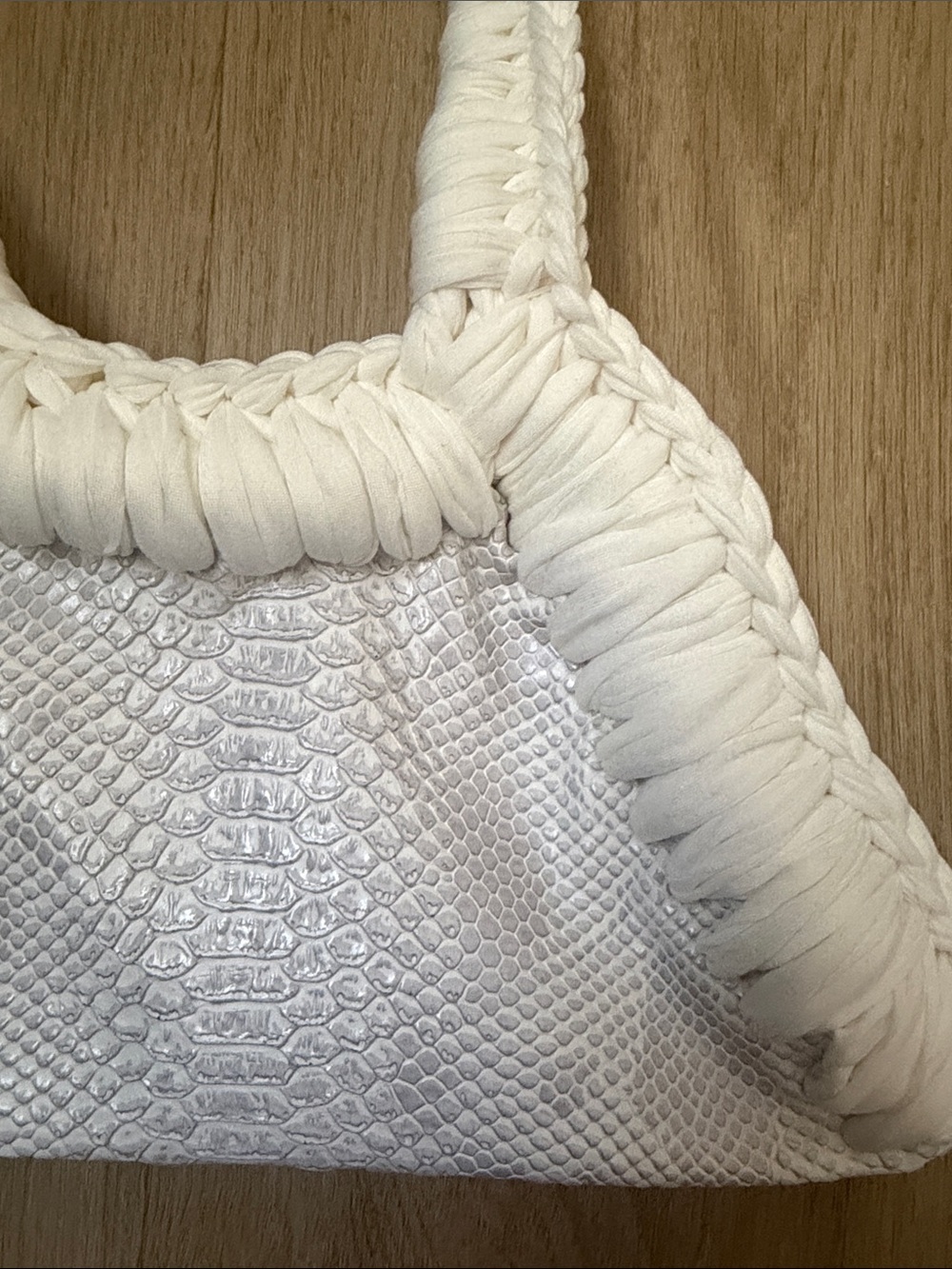 Inedito Handmade Mini Bag Sac Eva White Faux Snakeskin + Fringe - Picture 6 of 6